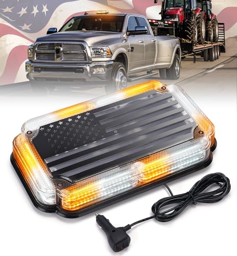 Xprite 300 Bright 108 LED Roof Top Strobe Light US Flag Pattern Emergency Safety Warning Mini LED Strobe Lightbar wMagnetic Base for 1224V Construction Vehicles Trucks Snowplows Amber White - Image 1