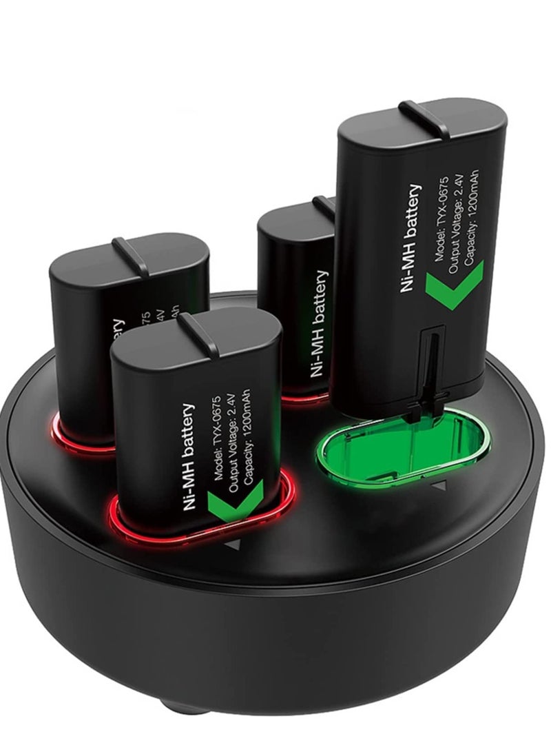 Rechargeable Battery Pack for DMG Xbox Battery Pack One/X/S/Xbox One Elite/Xbox Series X/Xbox Series S with 4 x 1200mAh USB Xbox One Battery Charger, Fast Charge, LED Indicator  - Image 1