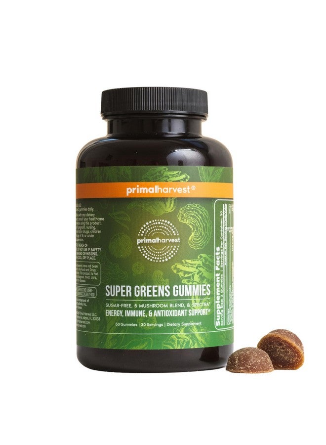 Primal Harvest Super Greens Gummies, Superfood Blend with Adaptogenic Mushrooms Vitamins & Nutrient-Rich Minerals & Antioxidants for Energy & Immune Support (1 Pack (60 Count), Berry) - Image 1