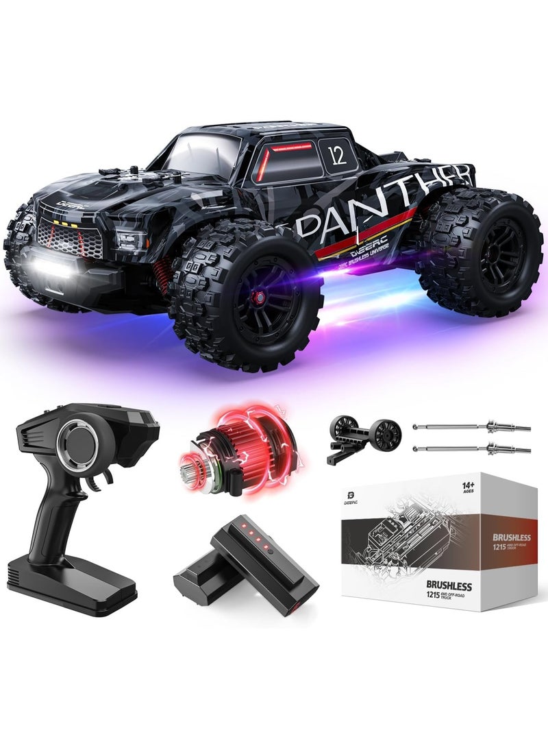 DEERC 1/14 Brushless Fast Extreme 70kph 4X4 Off-Road Truck, 7 Lighting Modes Remote Control with 2 Li-ion Batteries, Electric Large Truggy for Snow Sand - Image 1