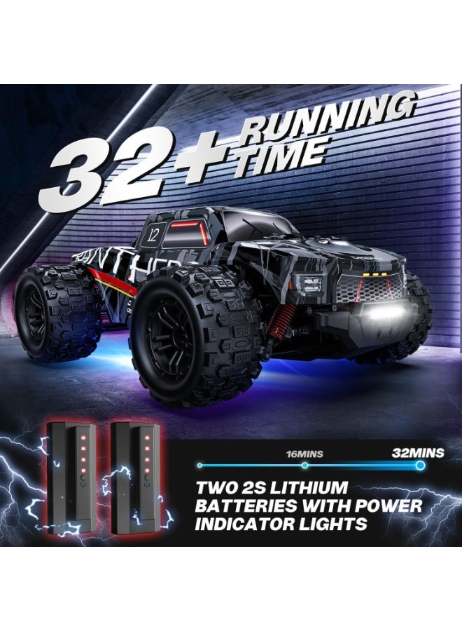 DEERC 1/14 Brushless Fast Extreme 70kph 4X4 Off-Road Truck, 7 Lighting Modes Remote Control with 2 Li-ion Batteries, Electric Large Truggy for Snow Sand - Image 4