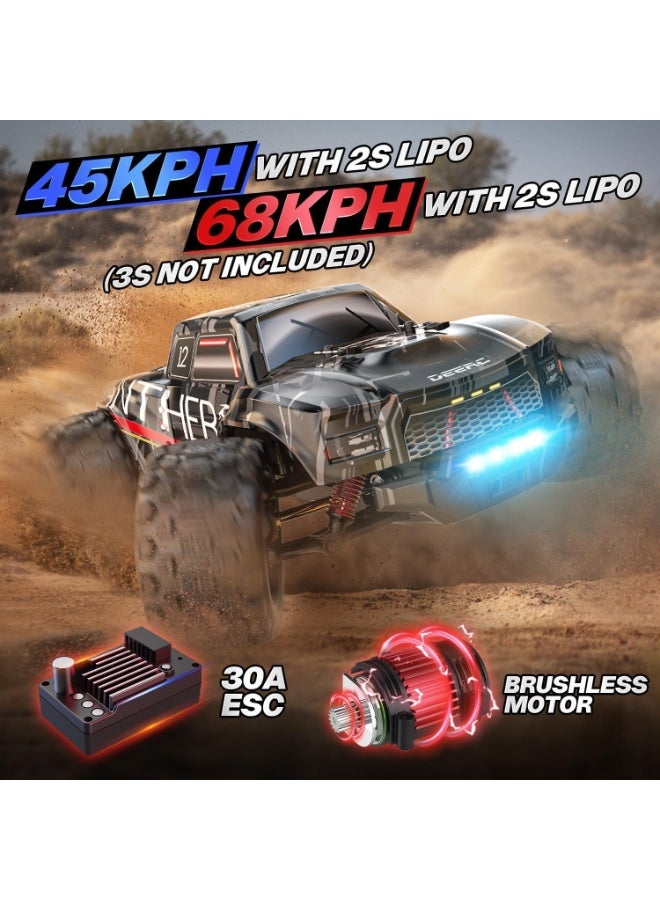 DEERC 1/14 Brushless Fast Extreme 70kph 4X4 Off-Road Truck, 7 Lighting Modes Remote Control with 2 Li-ion Batteries, Electric Large Truggy for Snow Sand - Image 5