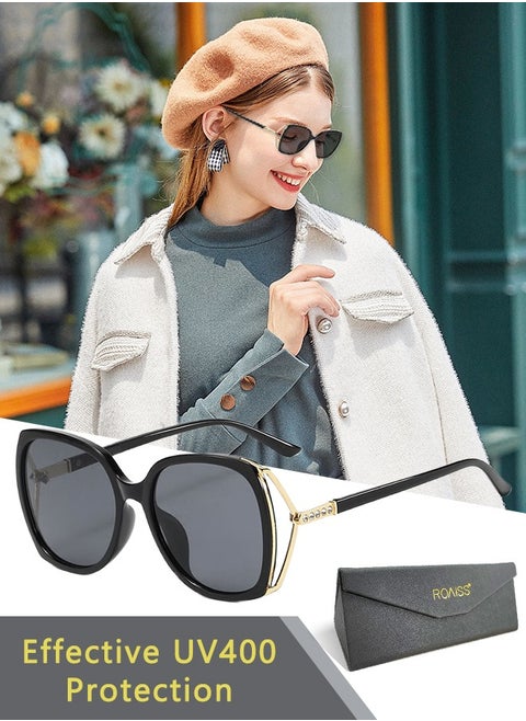 Women's Square Sunglasses, UV400 Protection Sun Glasses with Rhinestone-Encrusted Frame, Oversize Fashion Anti-glare Sun Shades for Women with Glasses Case, 56mm, Black