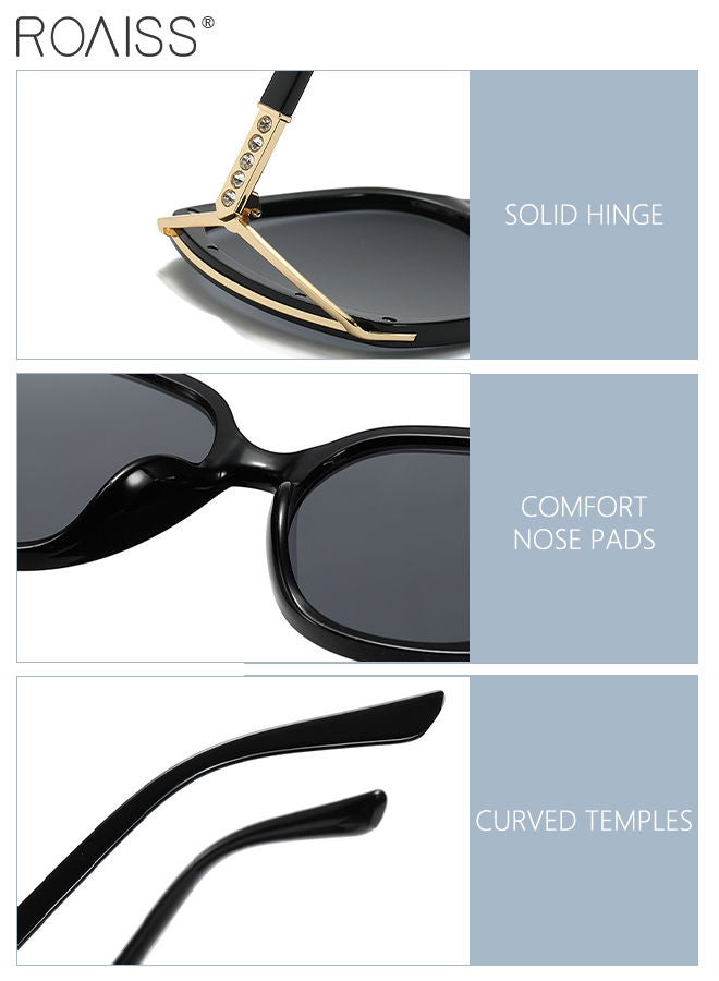 roaiss Women's Square Sunglasses, UV400 Protection Sun Glasses with Rhinestone-Encrusted Frame, Oversize Fashion Anti-glare Sun Shades for Women with Glasses Case, 56mm, Black  - Image 4