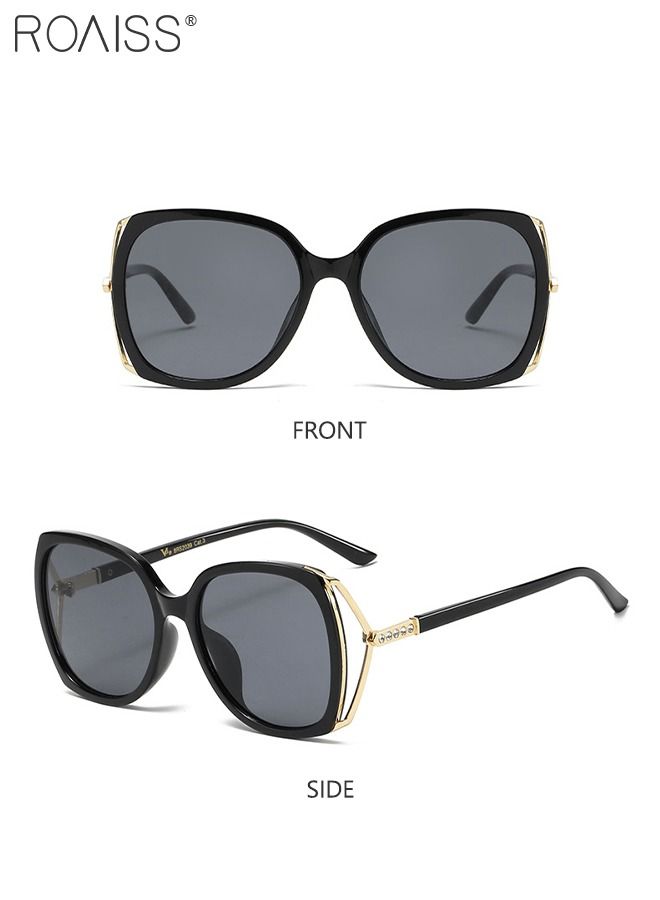 roaiss Women's Square Sunglasses, UV400 Protection Sun Glasses with Rhinestone-Encrusted Frame, Oversize Fashion Anti-glare Sun Shades for Women with Glasses Case, 56mm, Black  - Image 5