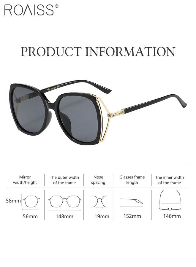 roaiss Women's Square Sunglasses, UV400 Protection Sun Glasses with Rhinestone-Encrusted Frame, Oversize Fashion Anti-glare Sun Shades for Women with Glasses Case, 56mm, Black  - Image 3