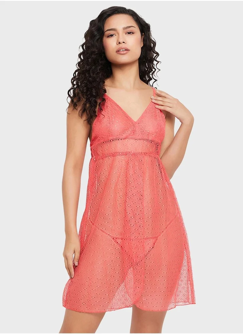 Clovia Mesh Detail Babydoll