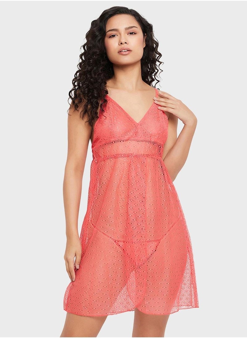 Clovia Mesh Detail Babydoll - Image 1