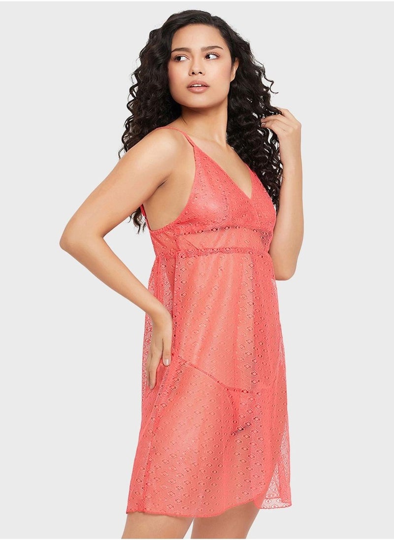 Clovia Mesh Detail Babydoll - Image 3