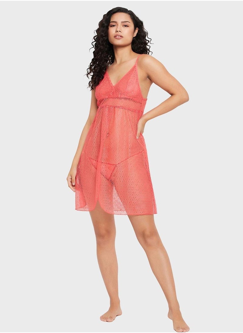 Clovia Mesh Detail Babydoll - Image 5