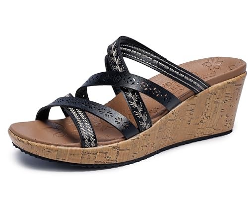 Skechers womens Beverlee - Tiger Posse Wedge Sandal, Black, 9 US - Image 5