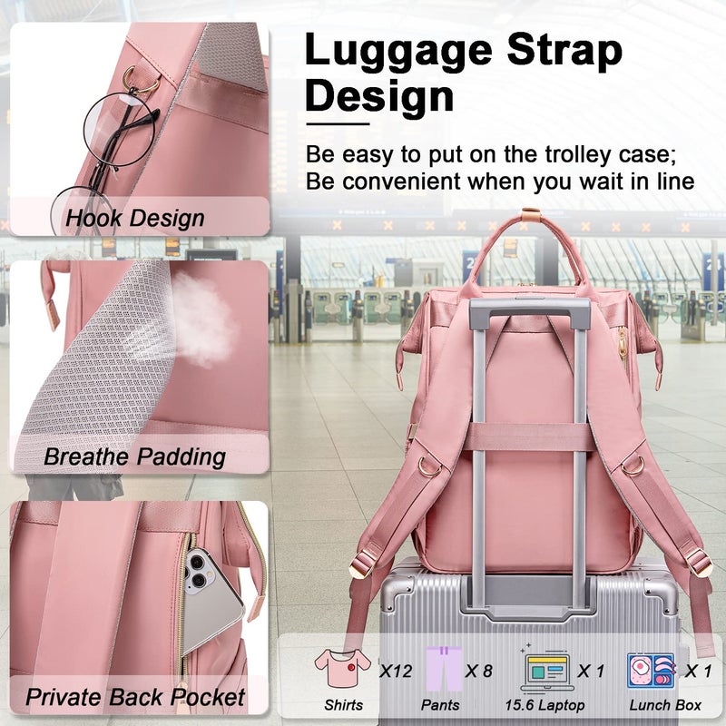 Weitars Lunch Backpack For Women,15.6 Inch Laptop Backpacks For Womens Back pack, Travel Backpacks,Work Backpack For Women (Pink) - Image 5