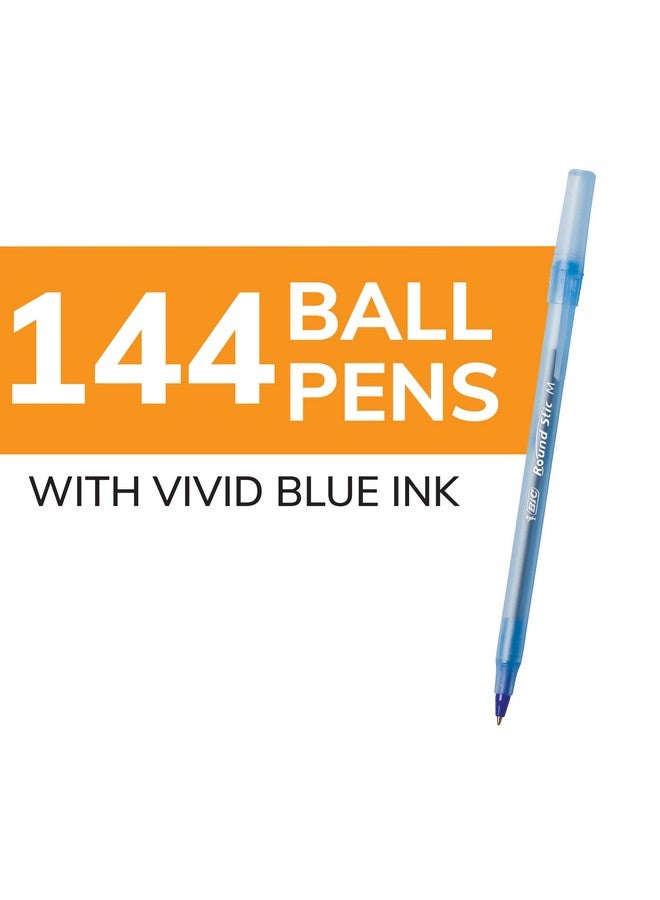 بيك قلم حبر جاف راوند ستيك إكسترا لايف، متوسط الرأس (1.0 مم)، أزرق، 144 قطعة، رائع للكتابة اليومية - Image 2