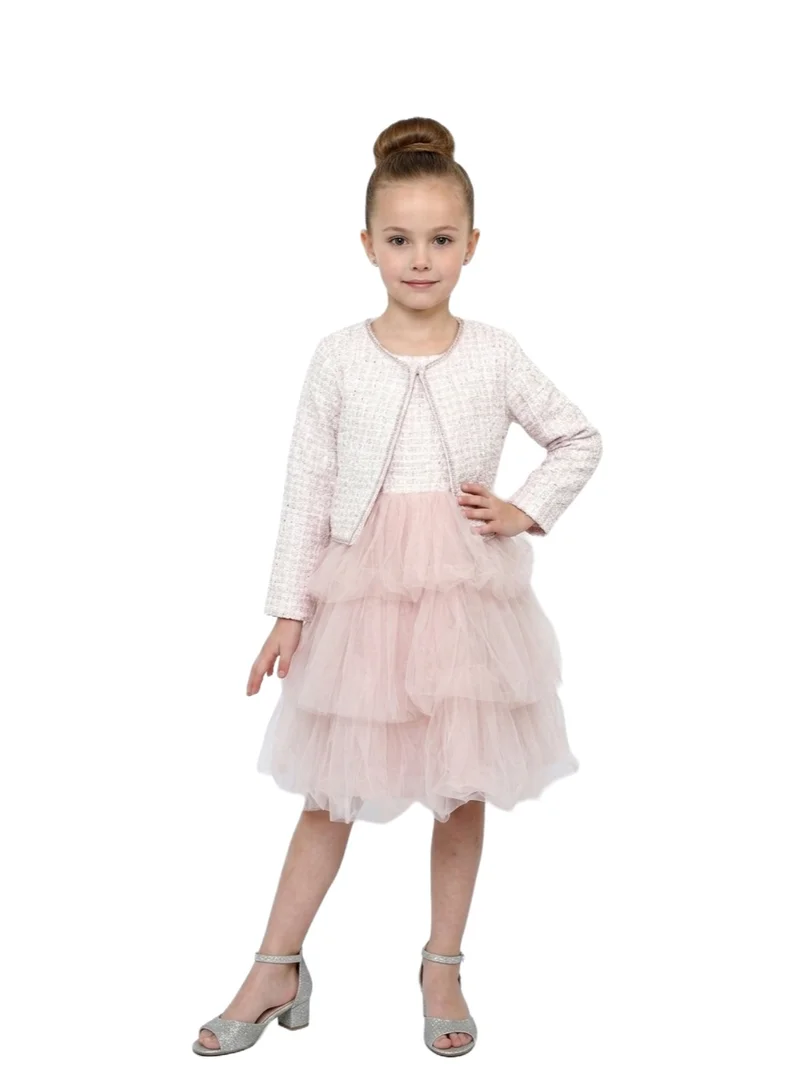 بيداني Girls' 2-Piece Tulle Tiered Party Dress