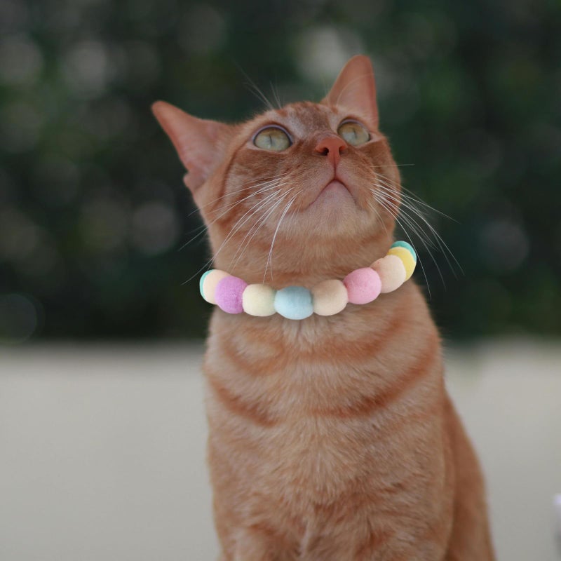 Adjustable Thin Pet Collar With Plush Pom Pom Macaron Color XS Size For Puppy Cat - Image 5