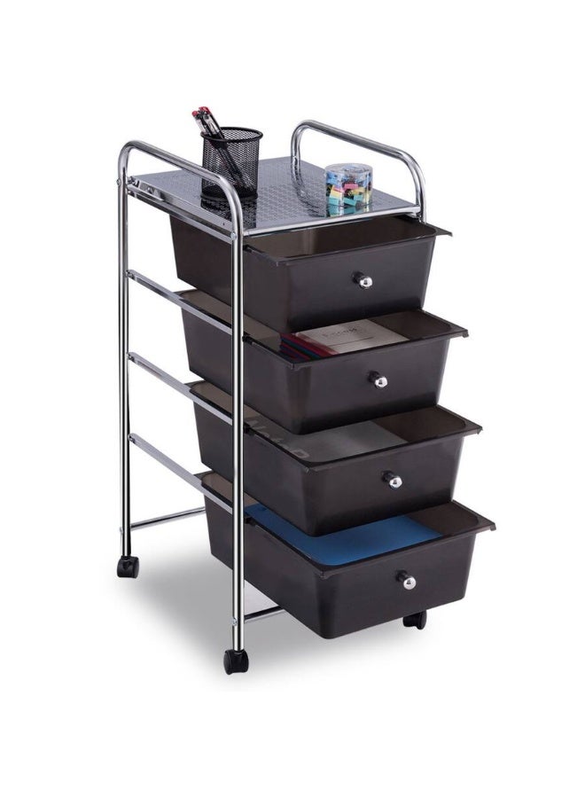 Living Rolling Storage Cart with 4 Plastic Drawers with 360 Degree Multi-Directional Wheels, Metal and Plastic - Image 4