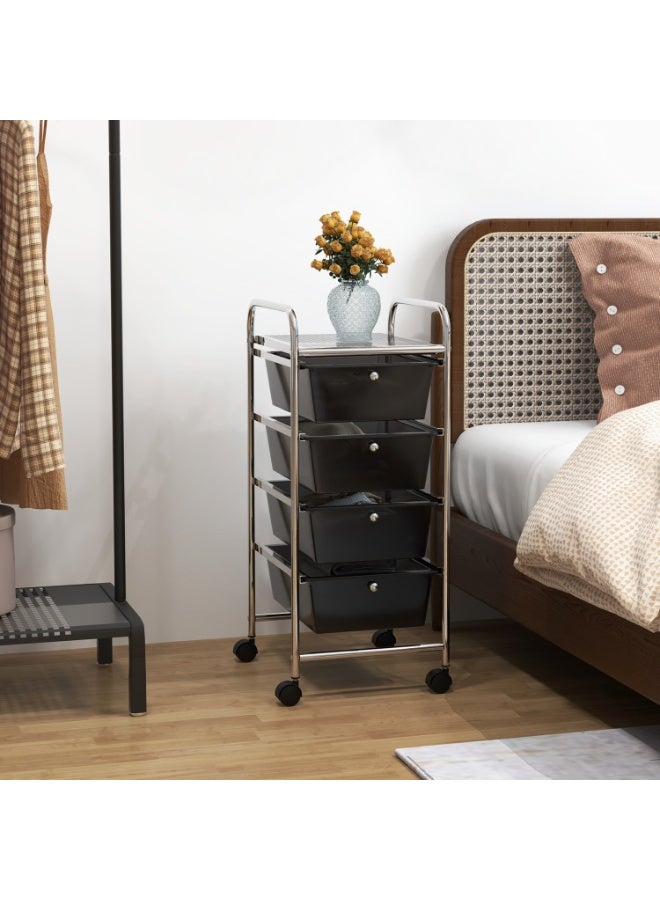 Living Rolling Storage Cart with 4 Plastic Drawers with 360 Degree Multi-Directional Wheels, Metal and Plastic - Image 2