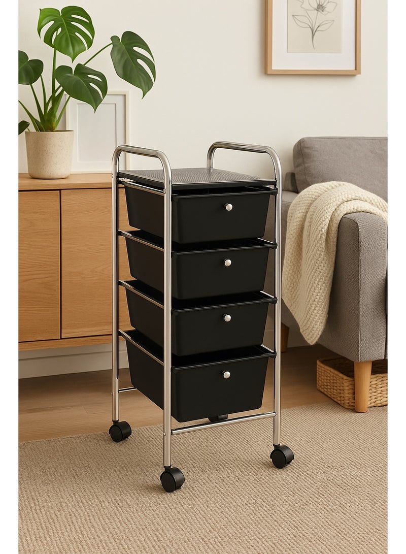 Living Rolling Storage Cart with 4 Plastic Drawers with 360 Degree Multi-Directional Wheels, Metal and Plastic - Image 1