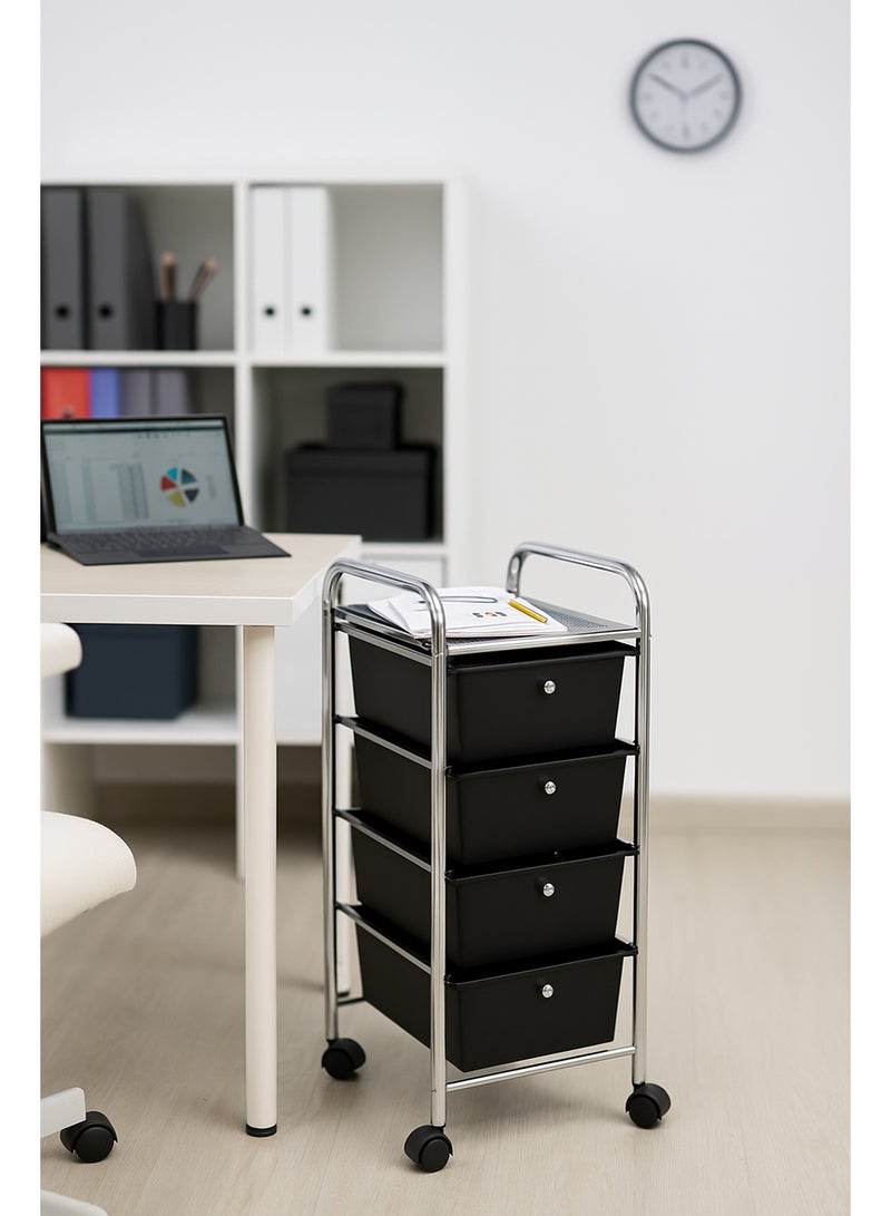 Living Rolling Storage Cart with 4 Plastic Drawers with 360 Degree Multi-Directional Wheels, Metal and Plastic - Image 3