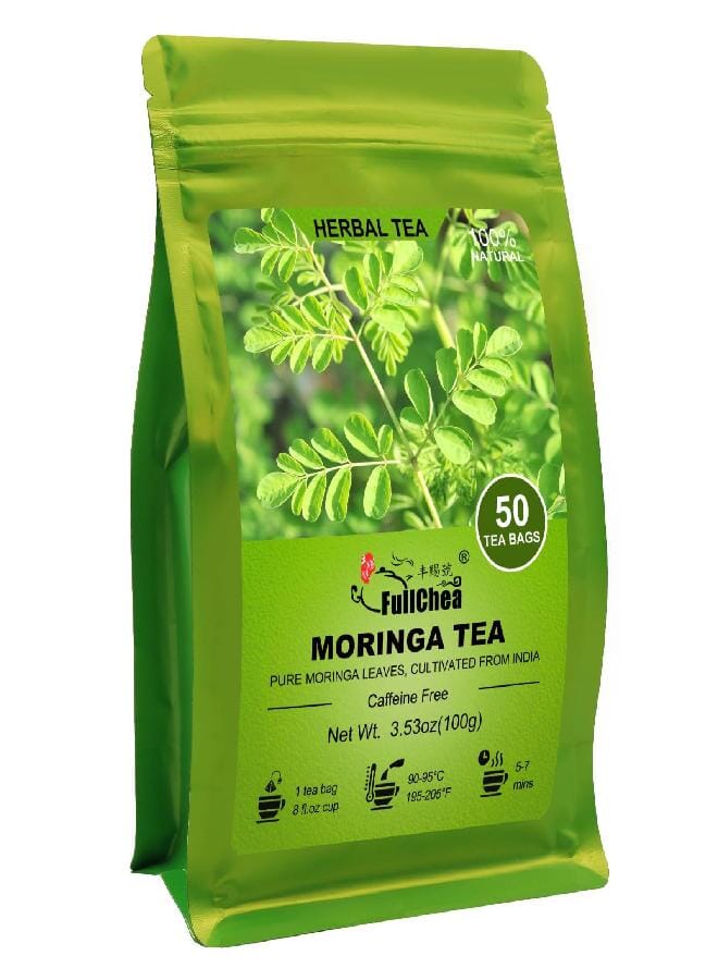 FullChea - Moringa Tea, 50 Teabags - Pure & Natural Moringa Leaves, Cultivated From India - Herbal Tea for Supporting Digestion & Immune System - Non-GMO - Caffeine-free - Image 1