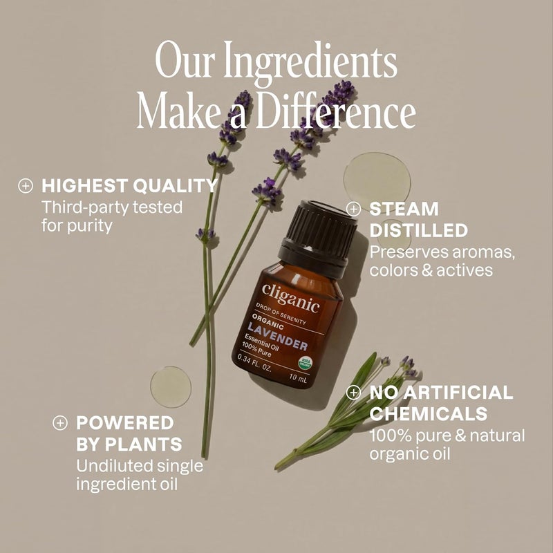 زيوت اللافندر العطرية العضوية من Cliganic 30 مل - زيت موزع نقي، مكون واحد - عضوي معتمد من USDA - Image 3