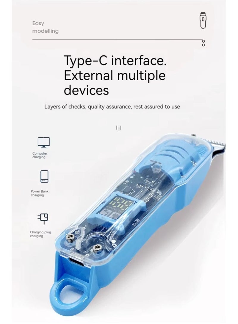 ماكينة تشذيب الشعر واللحية الكهربائية الشفافة القابلة لإعادة الشحن بشاشة رقمية LCD (متعددة الألوان) - Image 5