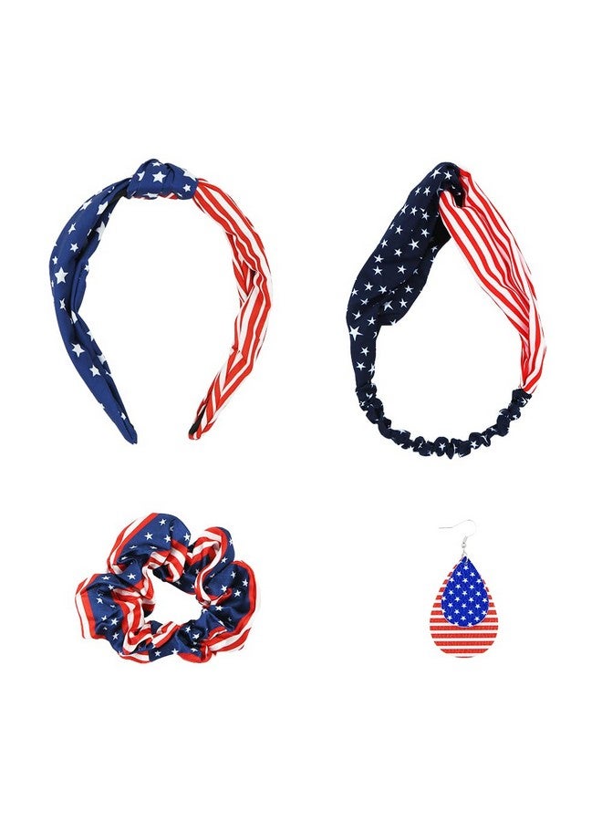 Geluode 4Th Of July Accessories Kit Patriotic American Flag Headband Hair Tie Rope Hair Scrunchie Earrings Independence Day Gift Set For Women Teen Girls Yoga Running Exercise National Day Decorations - Image 1