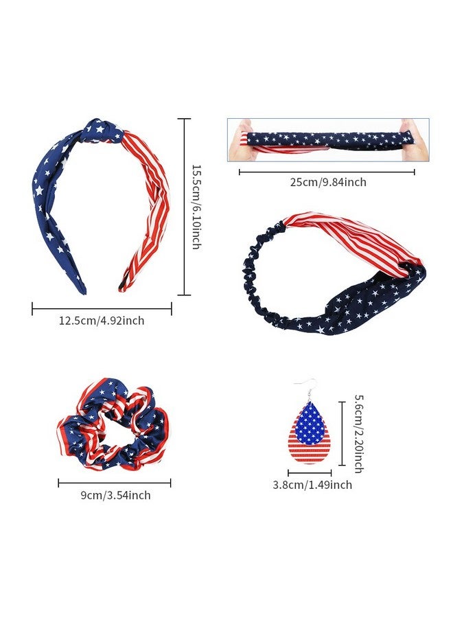 Geluode 4Th Of July Accessories Kit Patriotic American Flag Headband Hair Tie Rope Hair Scrunchie Earrings Independence Day Gift Set For Women Teen Girls Yoga Running Exercise National Day Decorations - Image 2