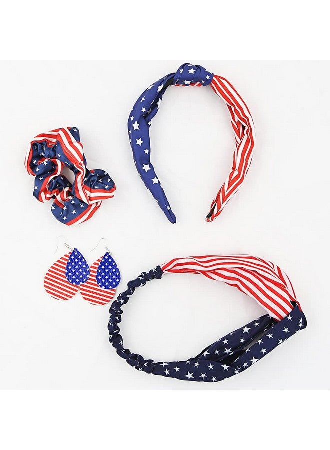 Geluode 4Th Of July Accessories Kit Patriotic American Flag Headband Hair Tie Rope Hair Scrunchie Earrings Independence Day Gift Set For Women Teen Girls Yoga Running Exercise National Day Decorations - Image 3
