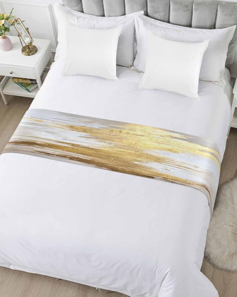 Sabolny Gold Grey Bed Runner Scarf King Size,Abstract Contemporary Square Graffiti Smear Art Luxury Bed Throw Runners & Scarves for Twin Full Queen King Foot of Bed Bedroom Hotel Wedding Decoration,94"x20" - Image 5