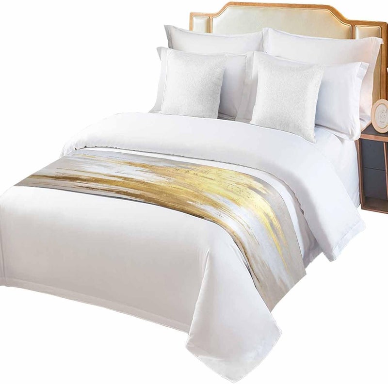 Sabolny Gold Grey Bed Runner Scarf King Size,Abstract Contemporary Square Graffiti Smear Art Luxury Bed Throw Runners & Scarves for Twin Full Queen King Foot of Bed Bedroom Hotel Wedding Decoration,94"x20" - Image 2