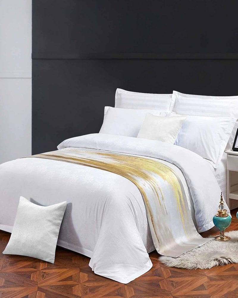 Sabolny Gold Grey Bed Runner Scarf King Size,Abstract Contemporary Square Graffiti Smear Art Luxury Bed Throw Runners & Scarves for Twin Full Queen King Foot of Bed Bedroom Hotel Wedding Decoration,94"x20" - Image 3