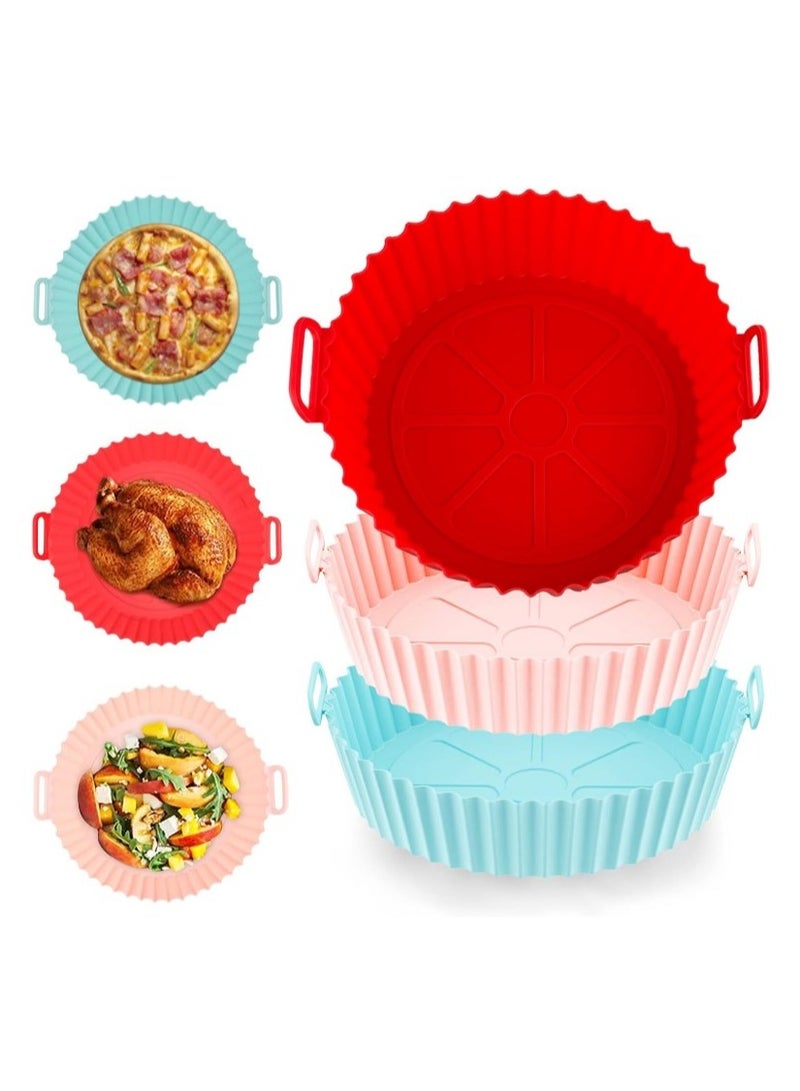 مجموع من عدد 3 قطع قوالب ايرفراير سيليكون غير لاصق، قالب وعاء سليكون ارفرير دائري آمن غذائيًا للقلاية الهوائية، بطانة مقلاة هوائية بديل لورق الزبدة القابل للاشتعال، سلة فرن قابلة لإعادة الاستخدام، ملحقات فرن للمطبخ، مناسبة للمقلاة الهوائية 3 إلى 5.7 لتر( اللوان متعددة  تاتي بشكل عشوائي) - Image 1