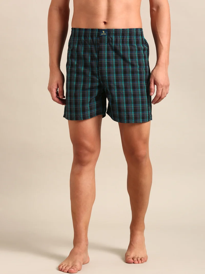 Joven Men Checked Pure Cotton Boxers Pack of 2