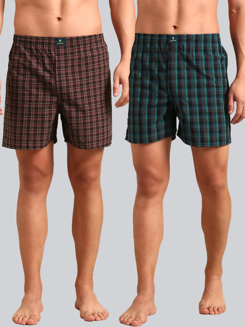 Joven Men Checked Pure Cotton Boxers Pack of 2