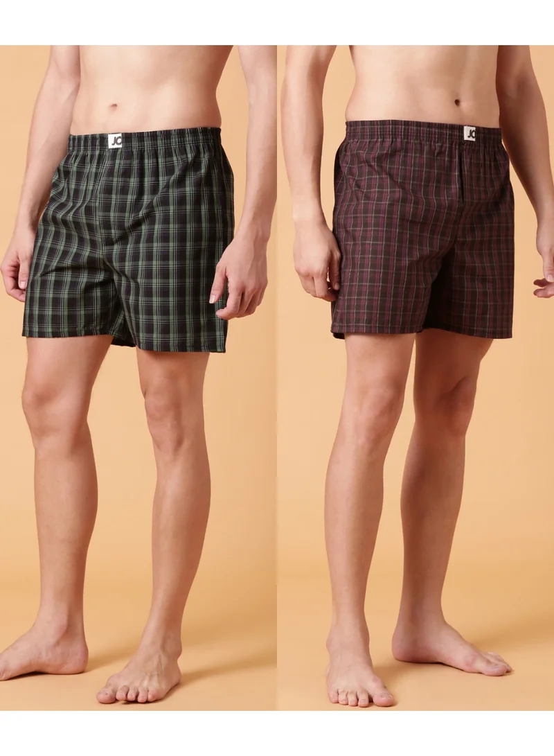 Joven Men Checked Pure Cotton Boxers Pack of 2