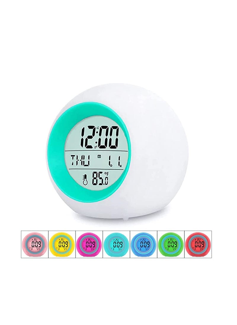KASTWAVE - KASTWAVE Kids Alarm Clock, Digital Alarm Clock with Rechargeable, 7 Color Changing Night Light, Snooze, Touch Control, Temperature for Children Bedroom, Digital Clock for Boys and Girls - Image 1