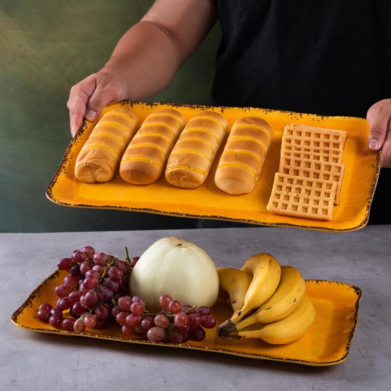 LEHAHA Farmhouse Melamine Rectangular Plate Set, 17.5" x 10" Large Melamine, 100% Melamine, Dishwasher Safe, BPA Free, Light and Unbreakable, Gold Tone - Image 3