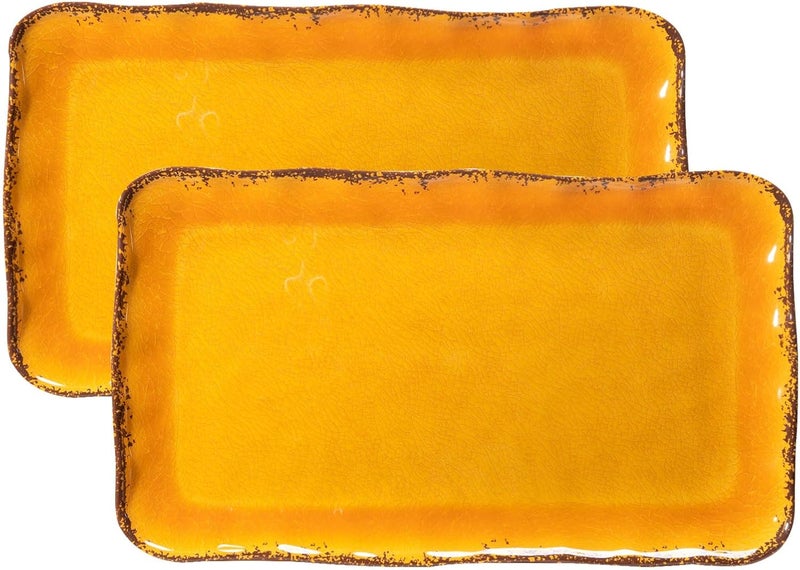 LEHAHA Farmhouse Melamine Rectangular Plate Set, 17.5" x 10" Large Melamine, 100% Melamine, Dishwasher Safe, BPA Free, Light and Unbreakable, Gold Tone - Image 1