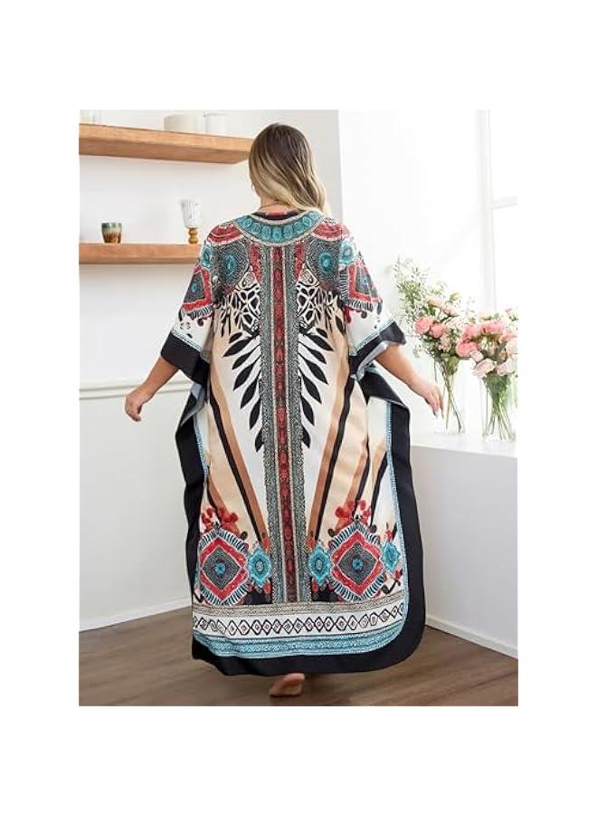 عربست يانزدلو فساتين قفطان بمقاس كبير بقبة V للنساء، ملابس سباحة مصبوغة بالربط واكمام جناح الخفاش فستان مومو قفطان - Image 3