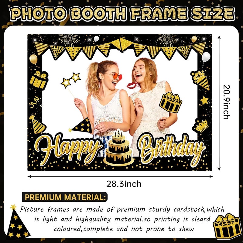 Al Raied ARS® Black Gold Birthday Photo Booth Props & Selfie Frame Set - Image 3