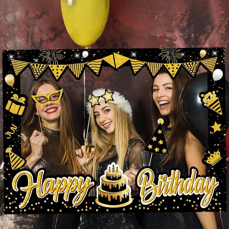 Al Raied ARS® Black Gold Birthday Photo Booth Props & Selfie Frame Set - Image 2