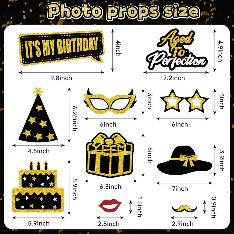 Al Raied ARS® Black Gold Birthday Photo Booth Props & Selfie Frame Set - Image 5