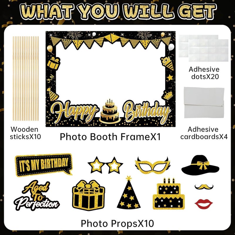 Al Raied ARS® Black Gold Birthday Photo Booth Props & Selfie Frame Set - Image 4