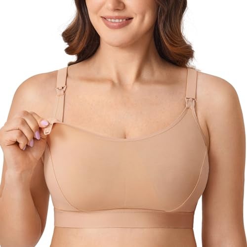Gratlin Womens Plus Size Nursing Bra Sports Maternity Support Cotton Breastfeeding Bras Natural XLarge - Image 1