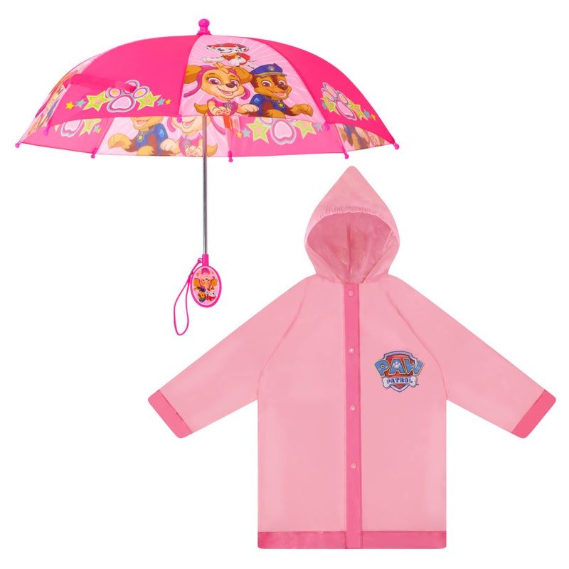 Nickelodeon Girl Kids Poncho Raincoat Set, Paw Patrol Rain Wear For Toddler 2-3 Or 4-7 Umbrella And Slicker, Light Pink, MEDIUM AGE 4-5 US - Image 1