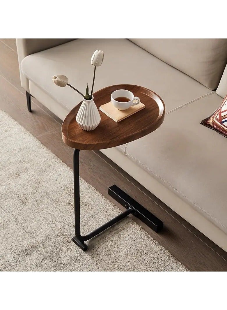 Generic Sofa Side Table C Shaped End Table Slide Under Sofa Table Couch End Tables for Living Room Bedroom Bathroom Rustic Snack Coffee Laptop Table Egg Oval Shaped Metal Frames Easy Assembly - Image 1