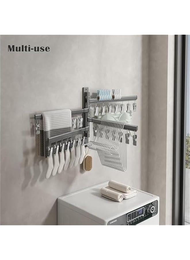 رف تجفيف للجوارب يثبت على الحائط من تراسل، شماعات تجفيف دوارة مع 28 مشبك، رف غسيل لحمالات الصدر والقفازات والقبعات وملابس الاطفال والملابس الداخلية، ستانلس ستيل الألومنيوم، أسود - Image 2