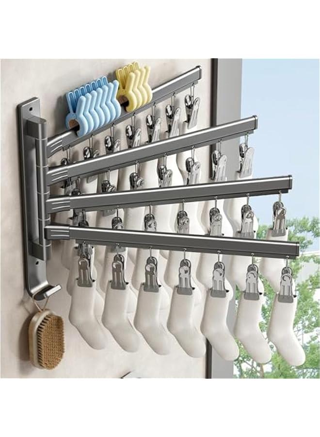 رف تجفيف للجوارب يثبت على الحائط من تراسل، شماعات تجفيف دوارة مع 28 مشبك، رف غسيل لحمالات الصدر والقفازات والقبعات وملابس الاطفال والملابس الداخلية، ستانلس ستيل الألومنيوم، أسود - Image 1