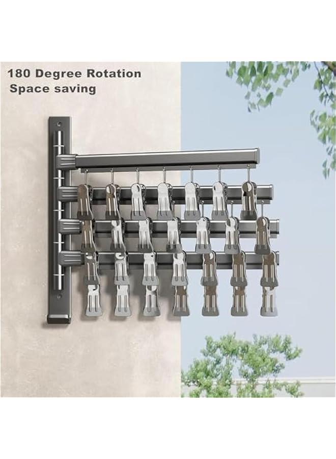 رف تجفيف للجوارب يثبت على الحائط من تراسل، شماعات تجفيف دوارة مع 28 مشبك، رف غسيل لحمالات الصدر والقفازات والقبعات وملابس الاطفال والملابس الداخلية، ستانلس ستيل الألومنيوم، أسود - Image 3